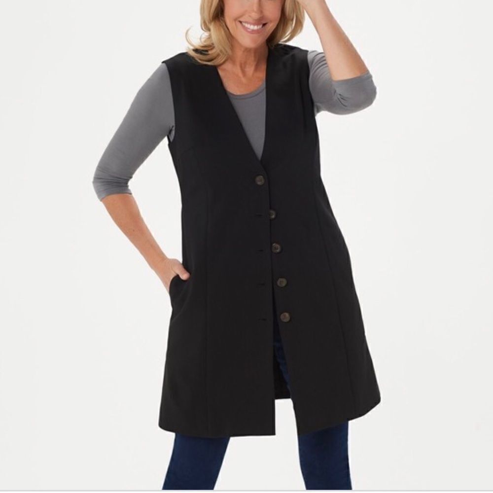 Lisa Rinna Collection Mid-Length Button Front Vest